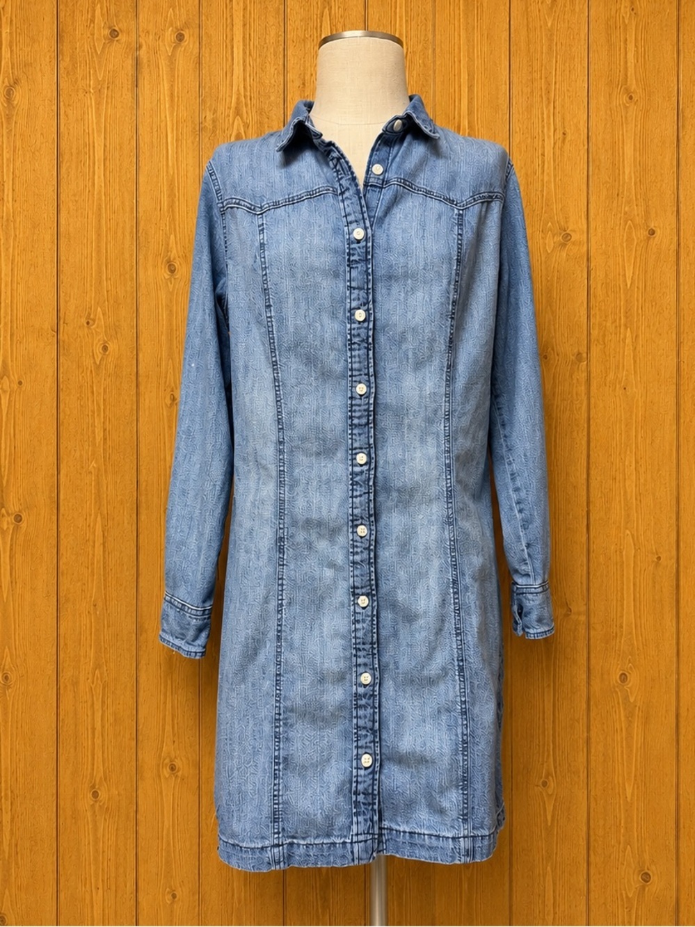 Lee Large 100% Cotton Chambray Shirt Dress Knee Length Boho Western - Picture 2 of 7